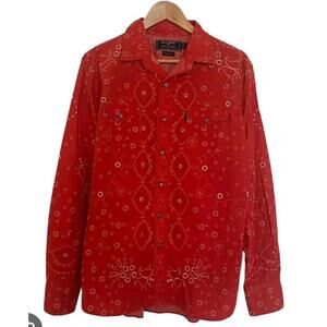 Vintage Polo Sport Ralph Lauren Red Button Snap Bandana Western Shirt Mens Large